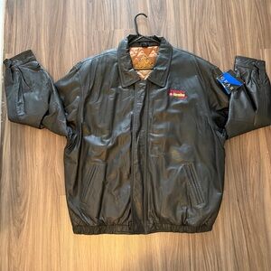 G.E.A.R. brand black leather racing jacket Texaco Havoline XXL Vintage